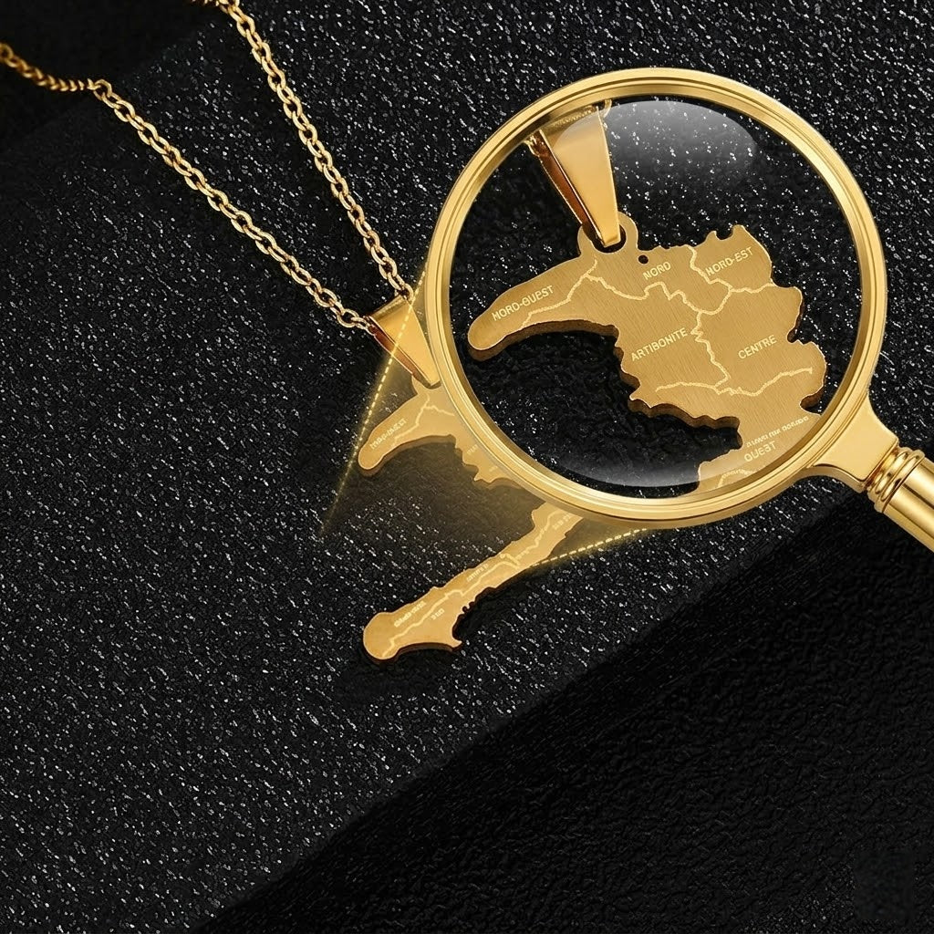 Haiti Pride Map Necklace with Departments - 18K Gold Plated - Carry Haiti Close to Your Heart