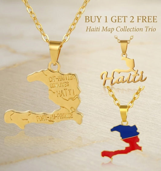 Buy 1 Get 2 FREE: Complete Haitian Map & Flag Necklace Set (Received 3 necklaces) - LakayFinds.com
