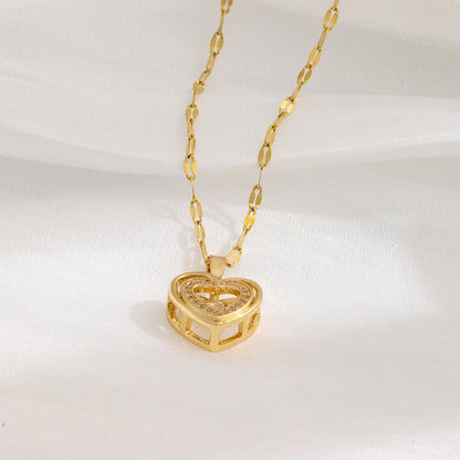 Double - layer Love Necklace With Rhinestones Titanium Steel Pendant Fashion Jewelry Woman Valentines Day Gift - LakayFinds.com