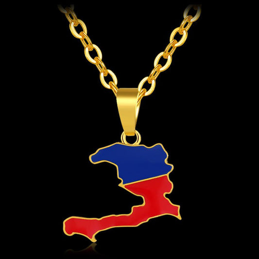Fashion Ladies Stainless Steel Haiti Map Pendant Necklace - LakayFinds.com