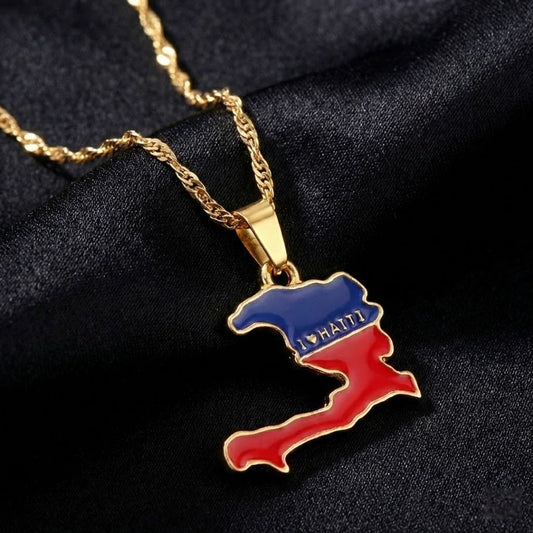 Fashion Ladies Stainless Steel Haiti Map Pendant Necklace（Free） - LakayFinds.com