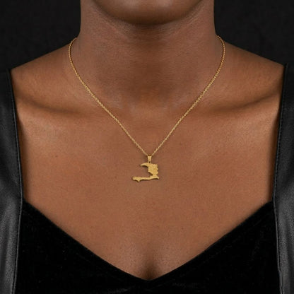 Haiti Pride Map Necklace with Departments - 18K Gold Plated - Carry Haiti Close to Your Heart - LakayFinds.com