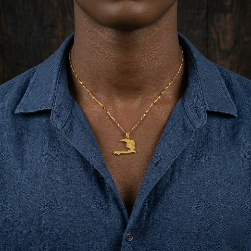 Haiti Pride Map Necklace with Departments - 18K Gold Plated - Carry Haiti Close to Your Heart - LakayFinds.com