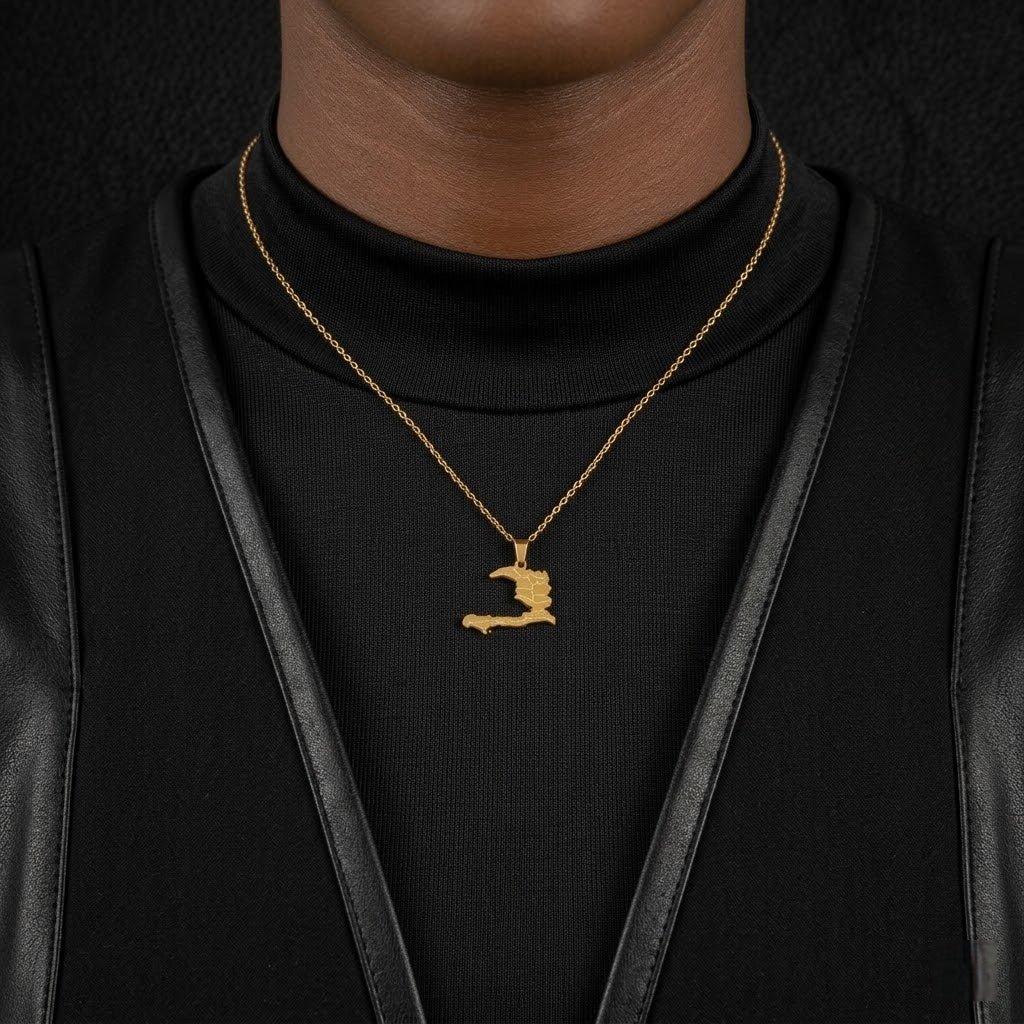 Haiti Pride Map Necklace with Departments - 18K Gold Plated - Carry Haiti Close to Your Heart - LakayFinds.com