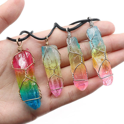 Hot Selling Stone Crystal Pillar Tree Of Life Pendant Ins Fashion Necklace - LakayFinds.com