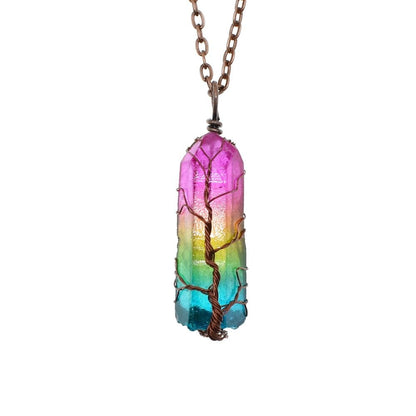 Hot Selling Stone Crystal Pillar Tree Of Life Pendant Ins Fashion Necklace - LakayFinds.com