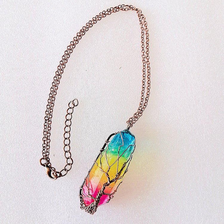 Hot Selling Stone Crystal Pillar Tree Of Life Pendant Ins Fashion Necklace - LakayFinds.com