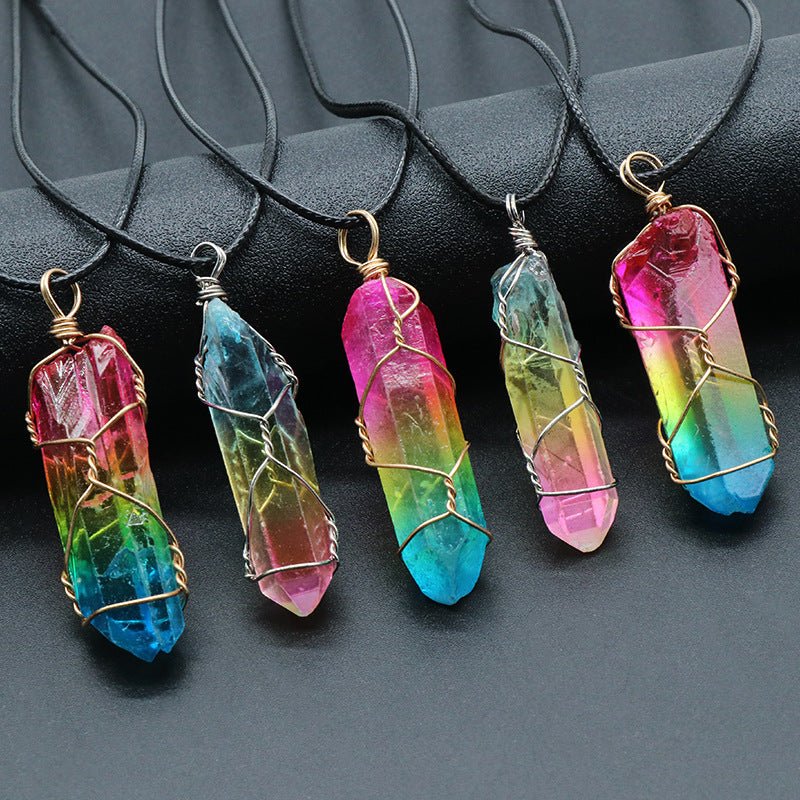 Hot Selling Stone Crystal Pillar Tree Of Life Pendant Ins Fashion Necklace - LakayFinds.com