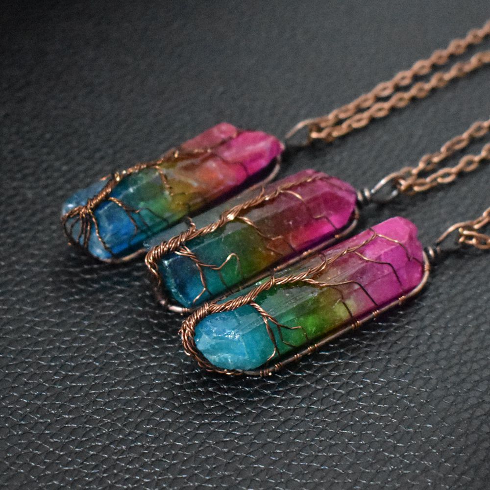 Hot Selling Stone Crystal Pillar Tree Of Life Pendant Ins Fashion Necklace - LakayFinds.com