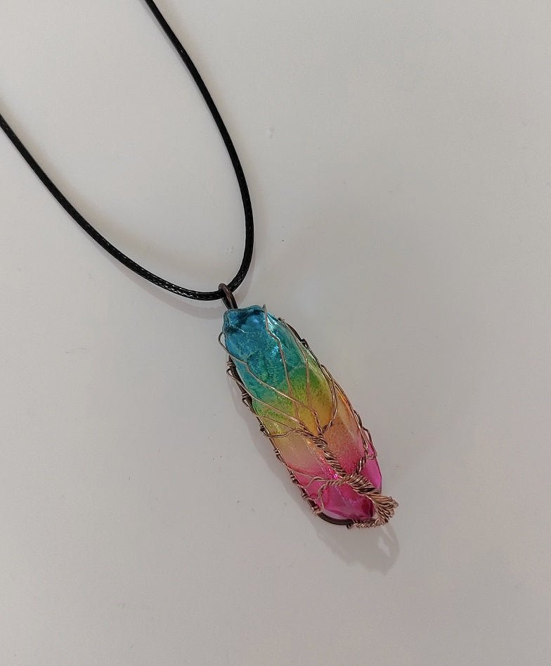 Hot Selling Stone Crystal Pillar Tree Of Life Pendant Ins Fashion Necklace - LakayFinds.com