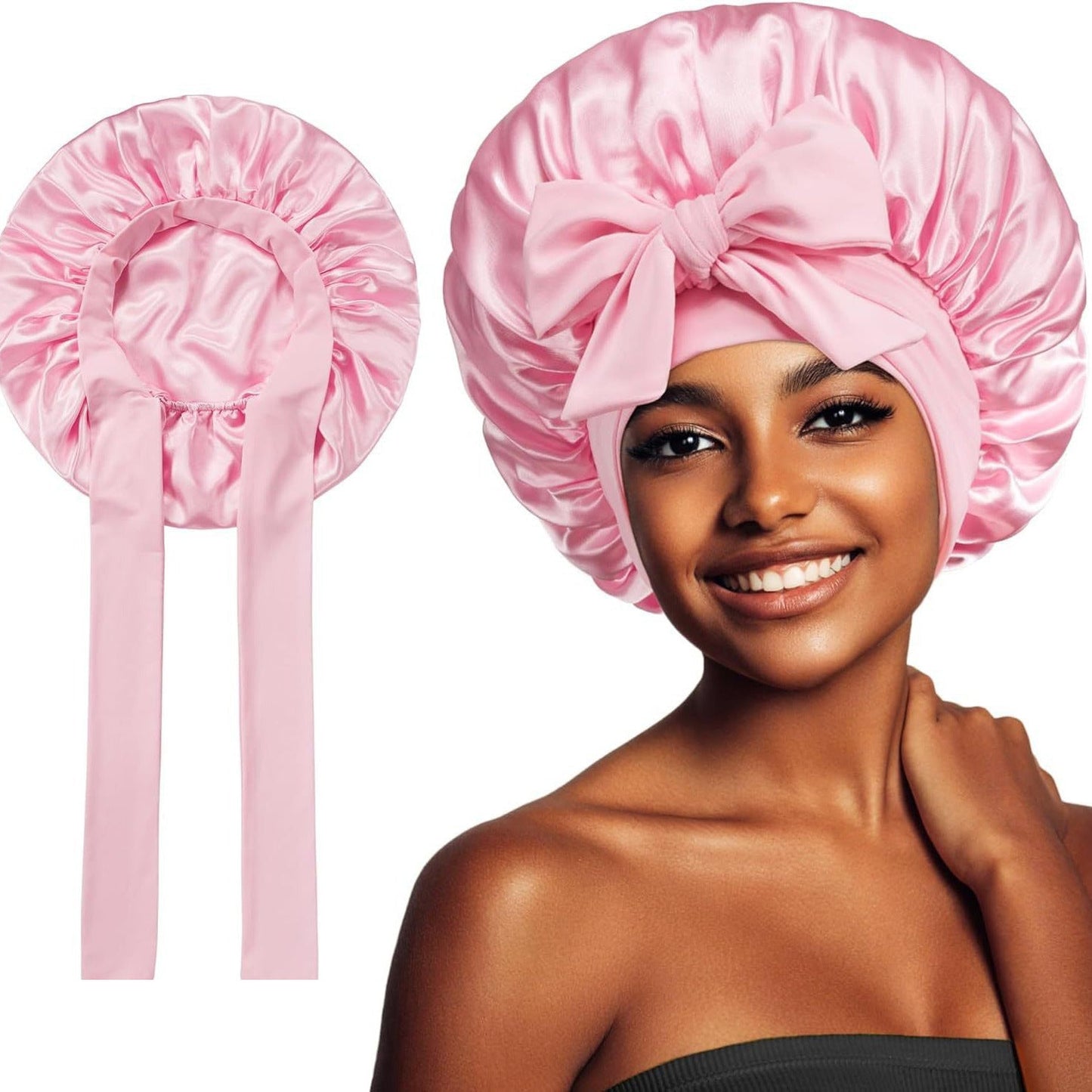 New Silk Bonnet For Sleeping Women Satin Bonnet Hair Bonnet Night Sleep Cap Scarf Wrap For Curly Hair With Tie Band For Curly Hair - LakayFinds.com