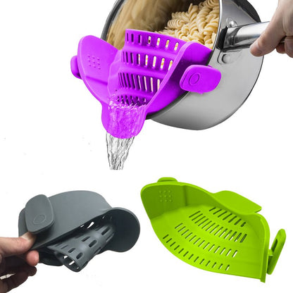Silicone Clip - on Pot Pan Bowl Funnel Oil Strainer Creative Rice Washing Colander for Draining Liquid Fits All Pot Size - LakayFinds.com