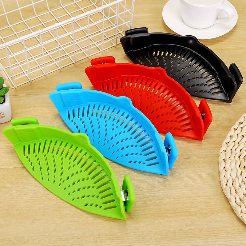 Silicone Clip - on Pot Pan Bowl Funnel Oil Strainer Creative Rice Washing Colander for Draining Liquid Fits All Pot Size - LakayFinds.com