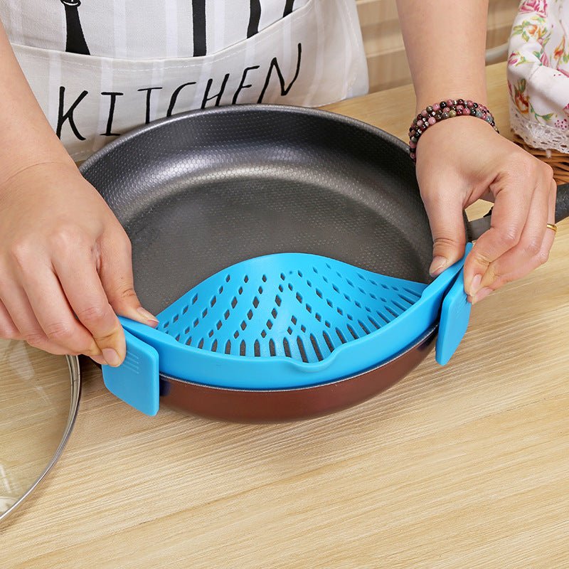 Silicone Clip - on Pot Pan Bowl Funnel Oil Strainer Creative Rice Washing Colander for Draining Liquid Fits All Pot Size - LakayFinds.com