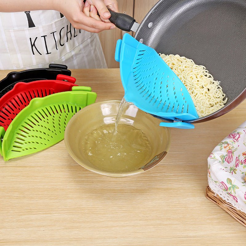 Silicone Clip - on Pot Pan Bowl Funnel Oil Strainer Creative Rice Washing Colander for Draining Liquid Fits All Pot Size - LakayFinds.com