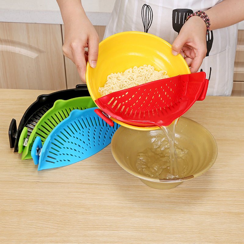 Silicone Clip - on Pot Pan Bowl Funnel Oil Strainer Creative Rice Washing Colander for Draining Liquid Fits All Pot Size - LakayFinds.com